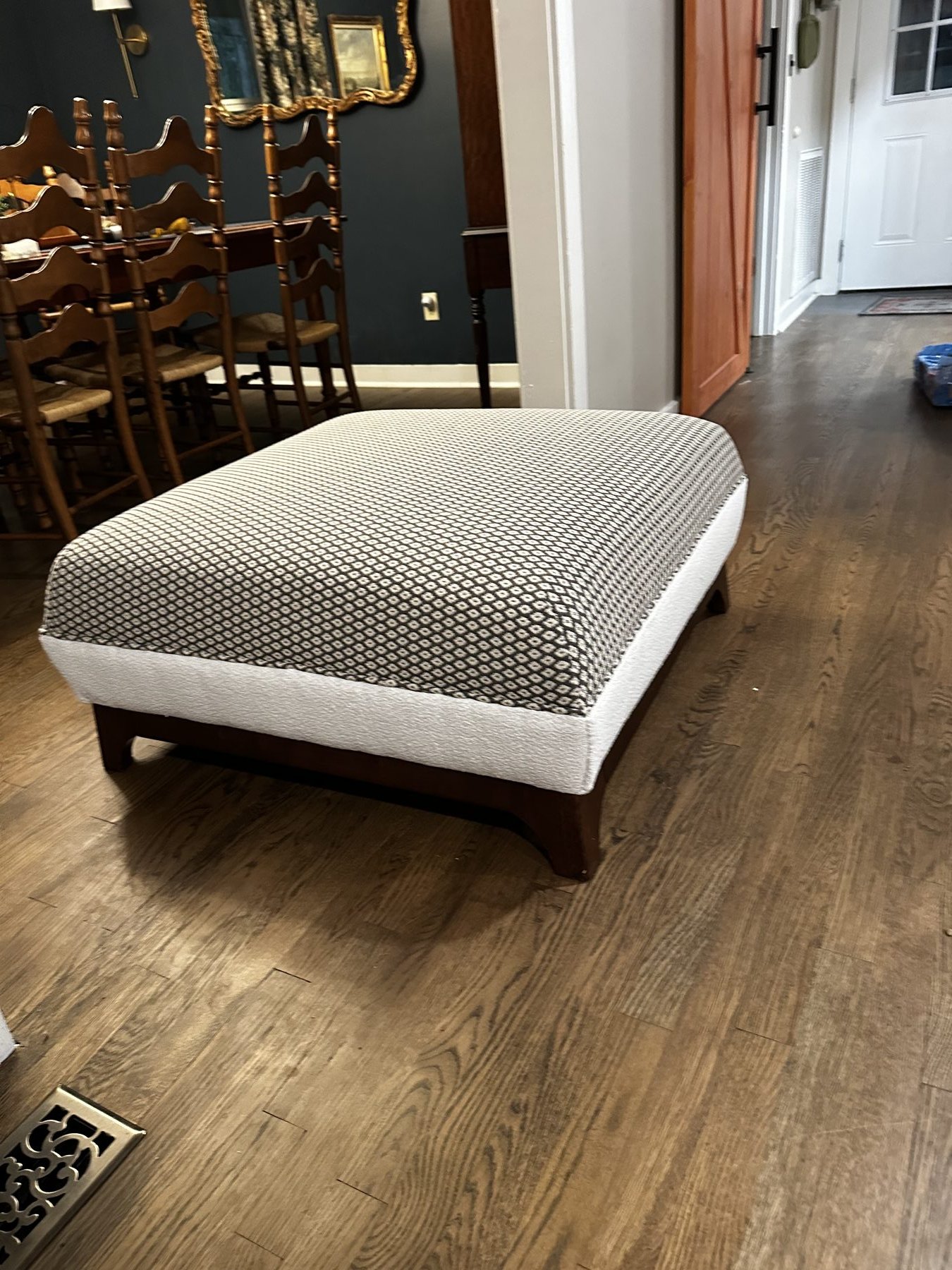 Custom two-fabric ottoman